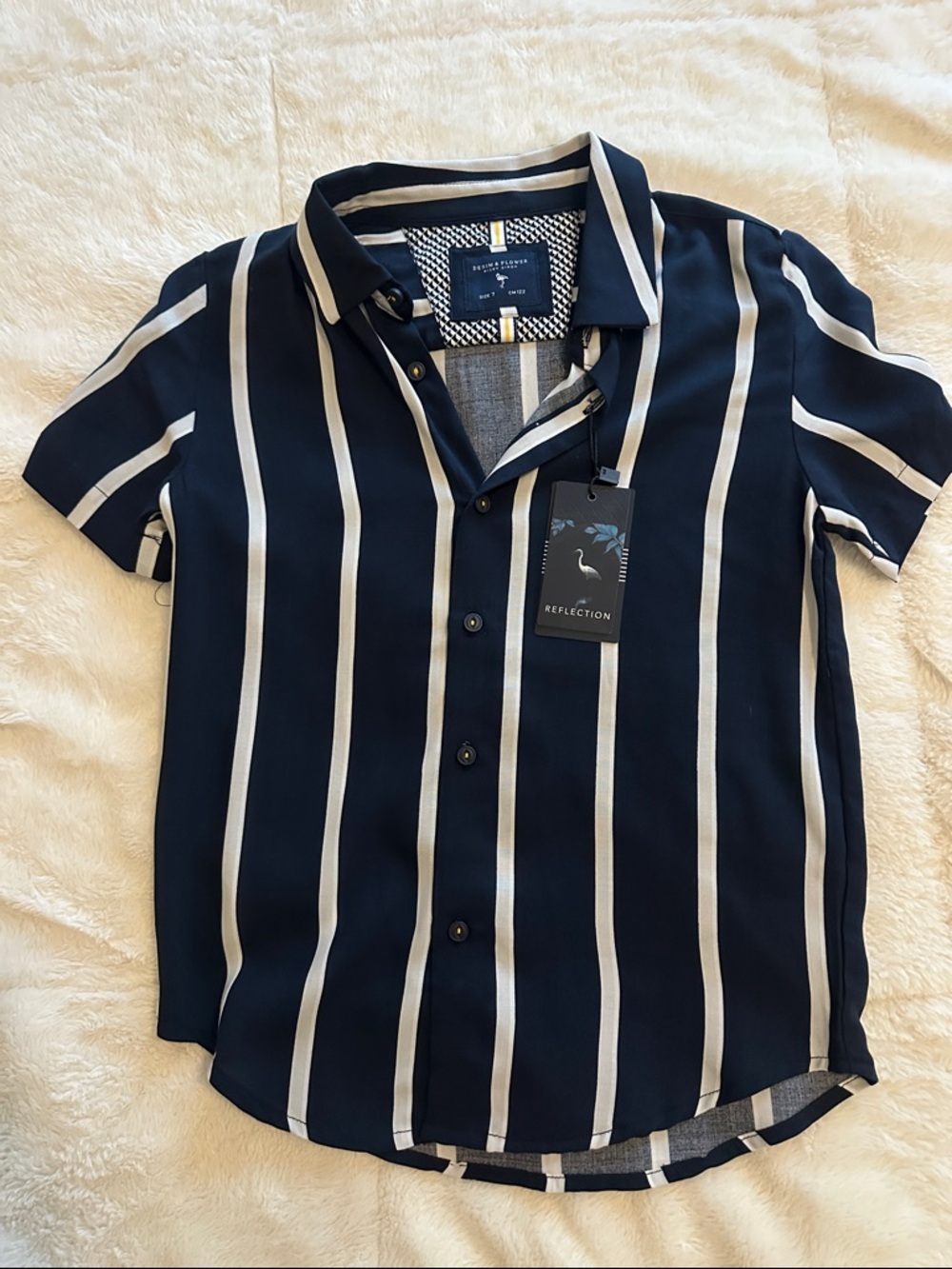 Denim & Flower Navy and White Vertical Stripe Short Sleeve Button-Down Shirt
